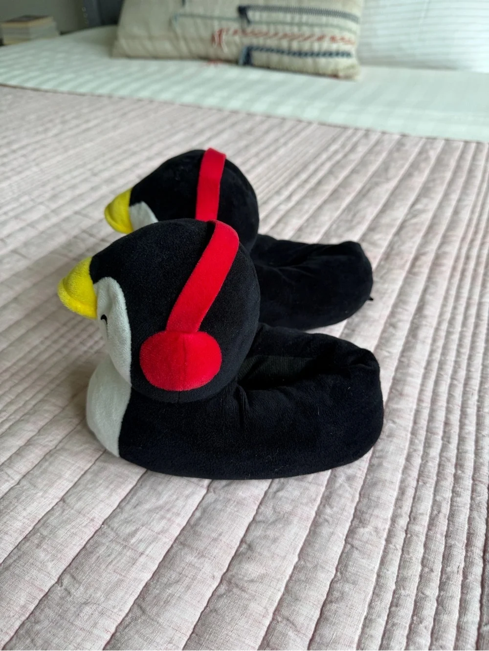Black White Yellow Penguin Kids Slippers - Toddler 9-12